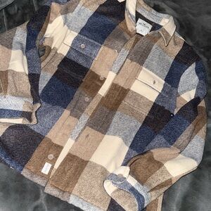 Hollister Cream and Brown Plaid Shirt